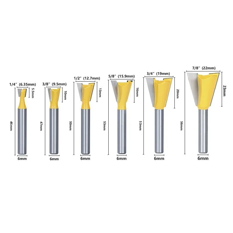 Joint Router Bits 14 Degree Dovetail 6/8/6.35mm Shank Engraving Milling Cutter Router Bits for Woodworking Bits 