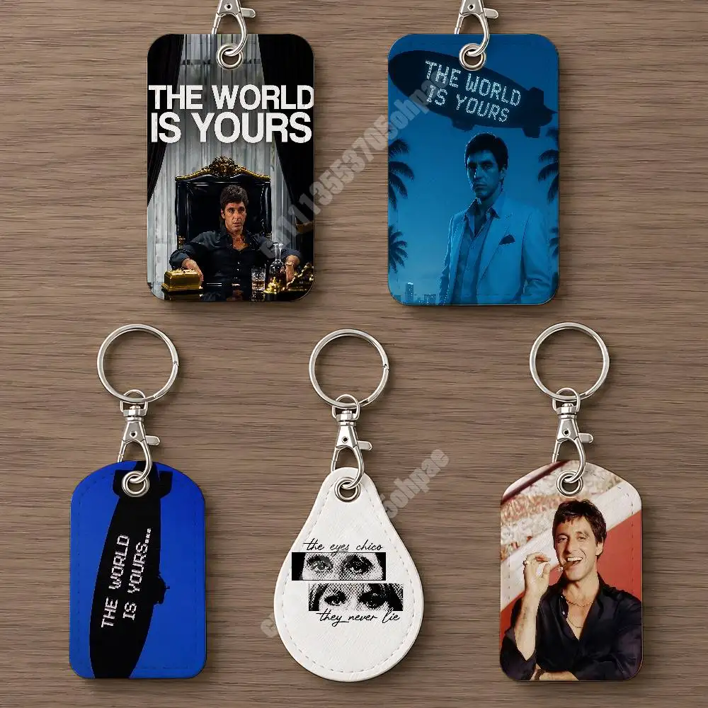 The World is Yours T-Tony M-Montana Leather Keychain Card Holder for Airtag & Luggage Tags Casual