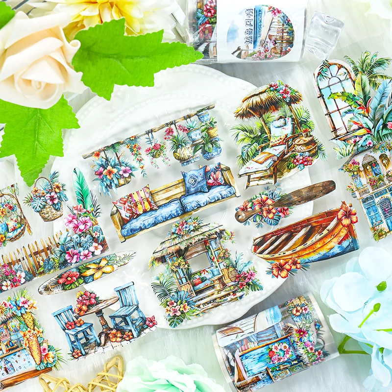 2m/Roll Hawaii Travel PET Tape Hot Summer Girl Decorative Masking Tape Sticker Scrapbooking Planner Journal Aesthetic Stationery