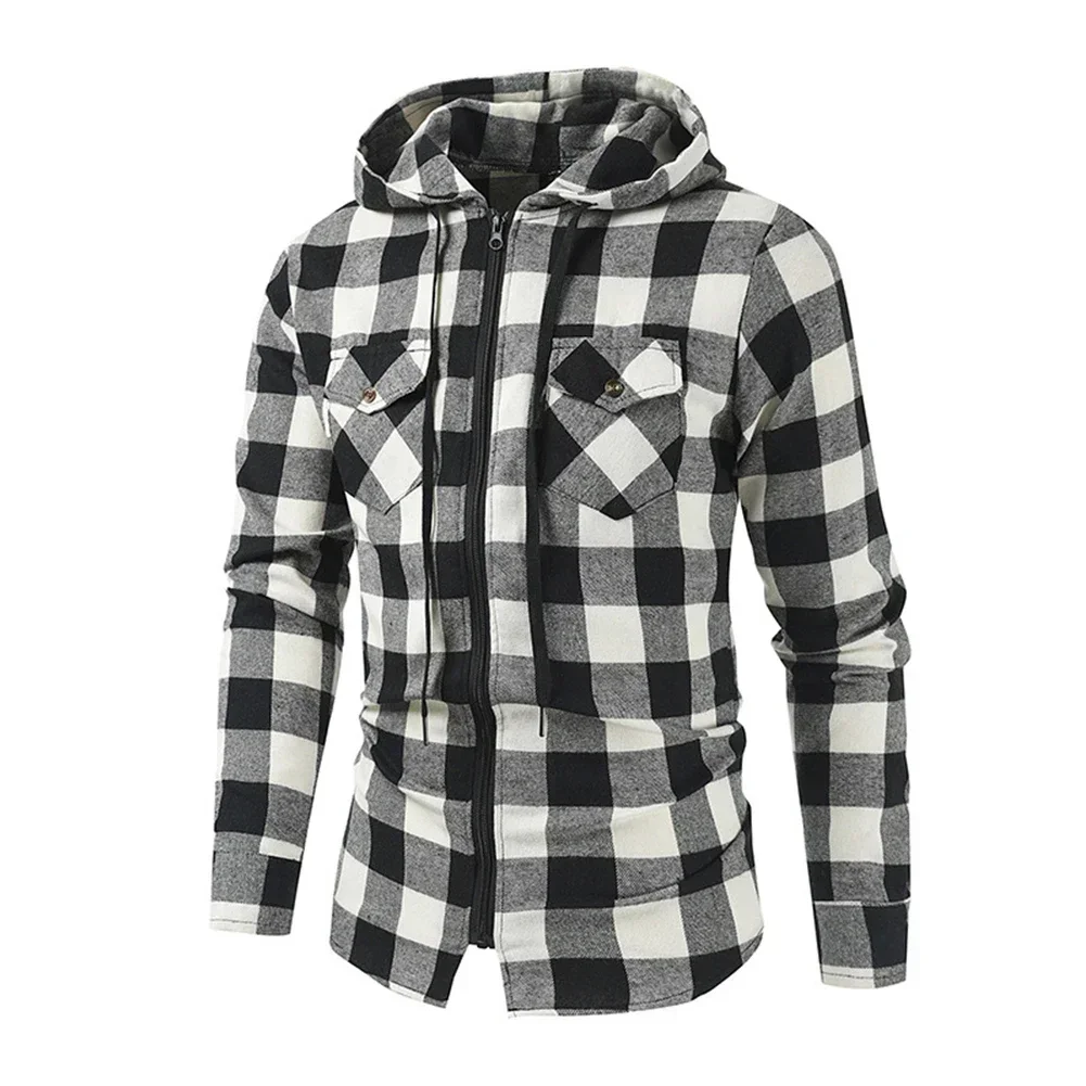 Stylish Men Hooded Plaid Shirt Padded Jacket For Work And Casual Wear Comfortable And Easy To Care