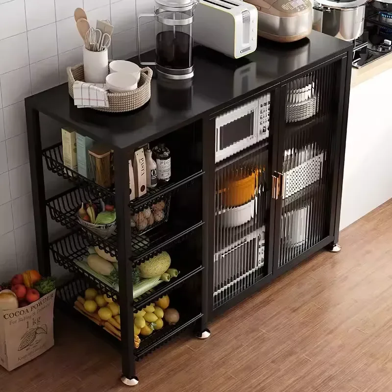 Multi-Function Steel Kitchen Storage Units Floor-Standing Multi-Storey Oven Cabinet Door Pot Rack Easy Standing Installation