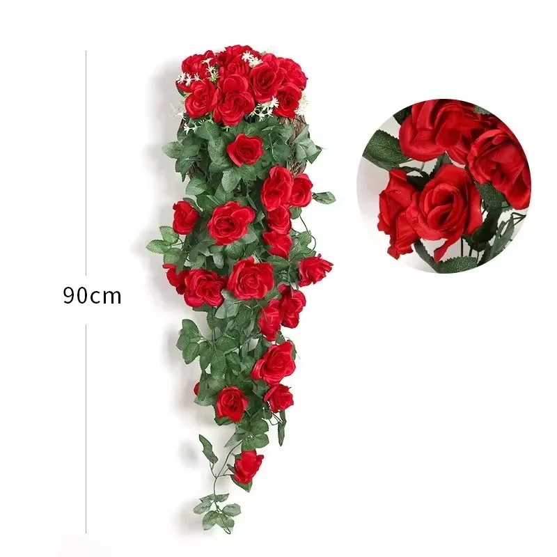 Flor Artificial de ratán, planta falsa, decoración de vid, rosas colgantes de pared, accesorios decorativos para el hogar y la boda, guirnalda de flores falsas