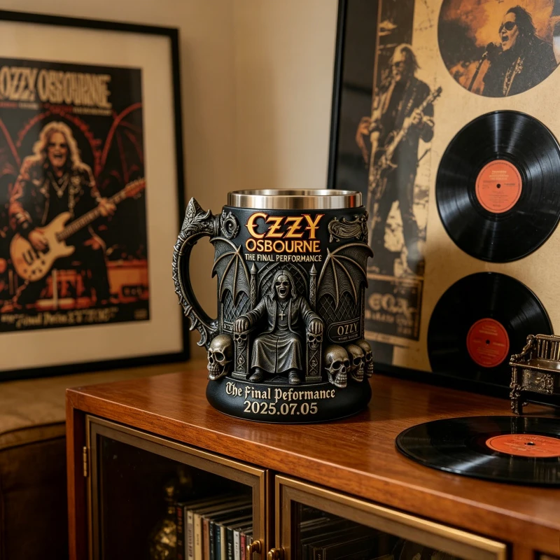 3D Ozzy Osbourne Commemorative Mug Stainless Steel Skull Water Cup