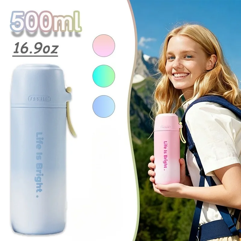 

1-3PCS Gradient Stainless Steel Water Bottle - 316 Insulated Travel Tumbler with Handle Leakproof Sports Cup Triple Holiday Gift