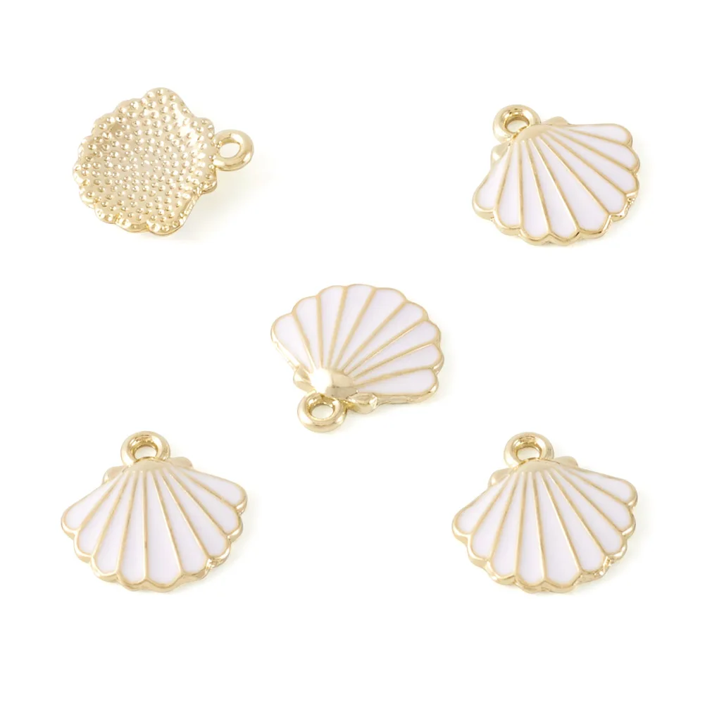 5Pcs Light Golden Alloy Enamel Charms Ocean Beach Seashell Shape Pendants for DIY Bracelet Jewelry Making Findings