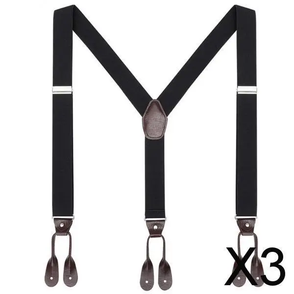 3xMen's Adjustable Y-Back Elastic Suspenders Braces Work Button End Suspender