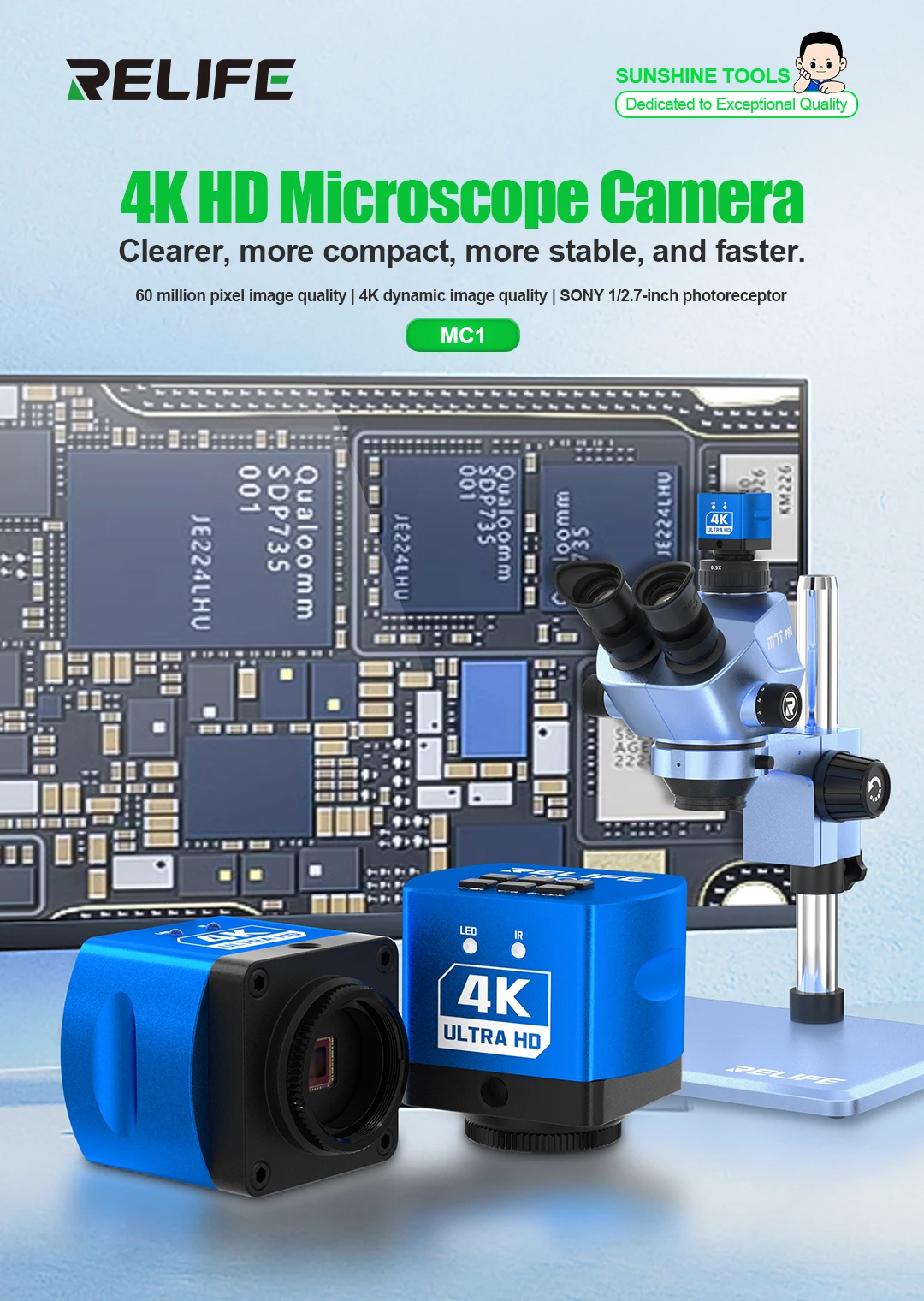 

RELIFE MC1 4K HD microscope camera,60 million pixel image quality,1/2.7-inch Sony sensor,4K video/image output,HDMI / Type-C.
