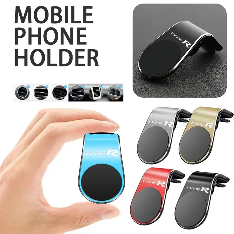 For Honda TYPE-R Logo Magnetic Phone Holder Strong Magnet Anti-Drop Air Vent Mount Operation Universal GPS Stand Easy Install