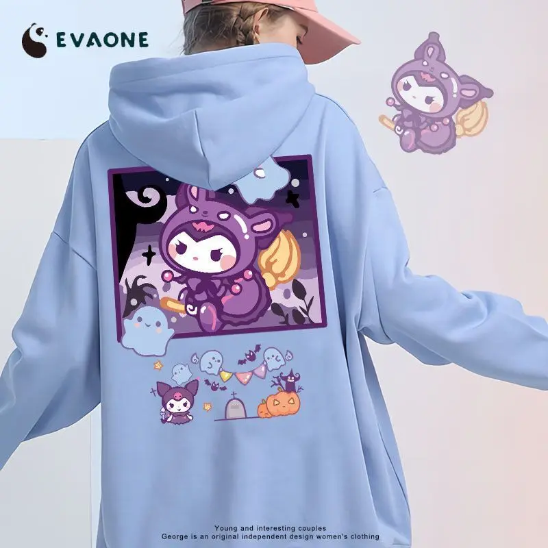 

Sanrio Girls Cotton Sweatshirt Kuromi Fleece Jacket Fall and Winter Thickened Cute Fashion All-Match Cartoon Loose Hoodie Hot