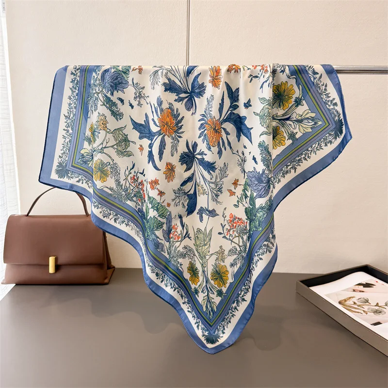 

Новинка 2026, квадратные шелковые шарфы с цветочным принтом для женщин, платки, платок, бандана, хиджаб, женский галстук, мягкий шейный платок, платок