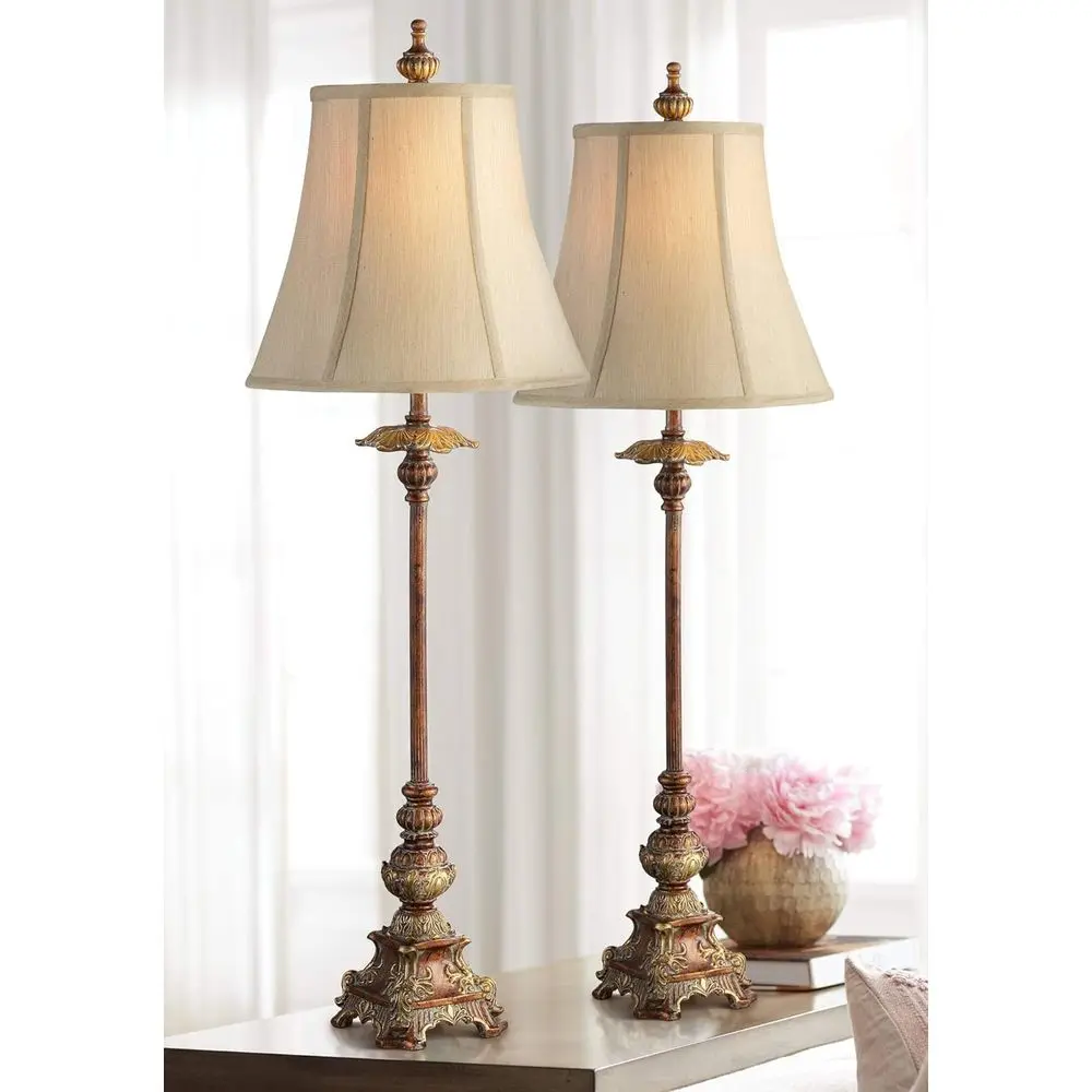 

36.5 Skinny Large End Table Lamps Set of 2, Brown Light Bronze Fabric Shade, Suitable for Living Room, Bedroom, Office, and Home