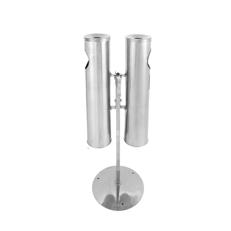 Stainless steel double compartment windproof ashtray for sidewalk public cigarette garbage collector heavy duty ashtray