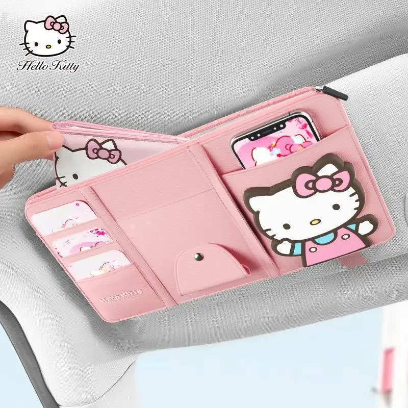 

Sweet Kawaii Sanrio Anime Ins Hello Kitty Car Glasses Clip Storage Bag Cute Cartoon Multi Function Card Bag Gifts for Girls