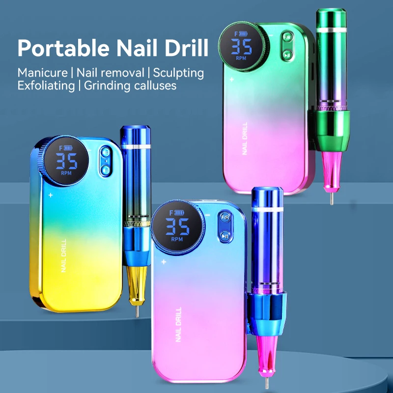 Cordless nail file portable rechargeable manicure carbon brush quiet 35000rpm electric nail drill machine