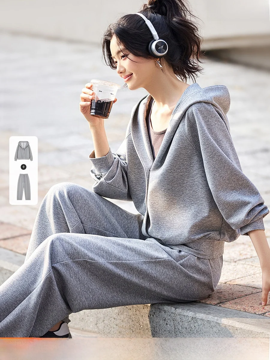 

Mo Han Mei Spring New Loose Casual Shoulder Sleeve Hoodie Pants Knitted Set Women's Fashion Comfortable Slimming Ensemble
