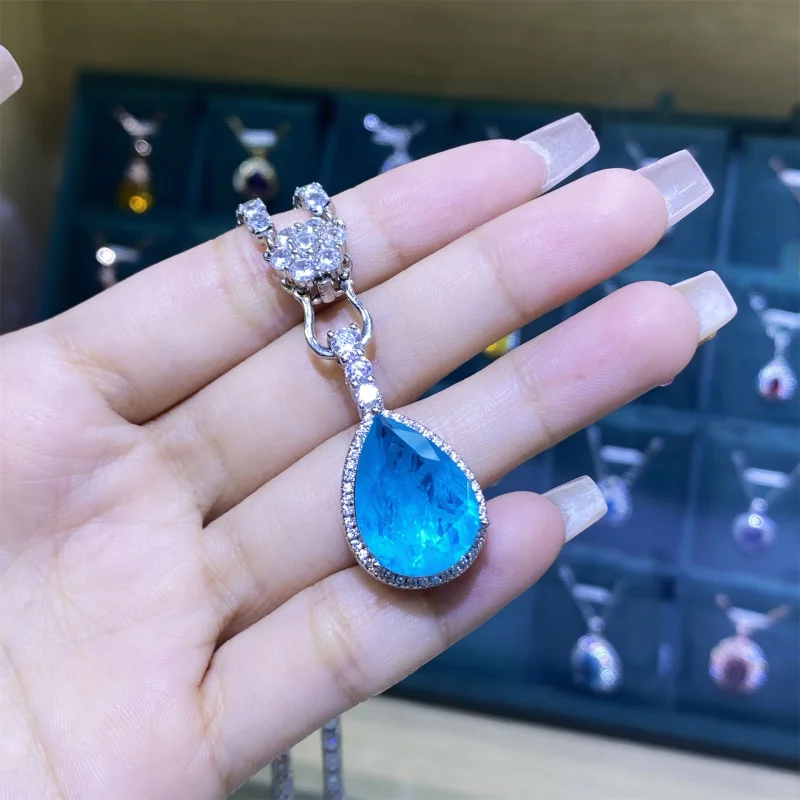 

With Cotton Filling Paraiba Full Diamond Luxurious Open Ring Female Temperament Pendant Earrings Three-piece Set