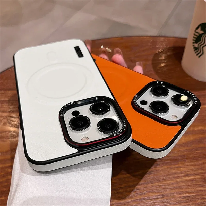 Luxury Matte Leather Magnetic For Magsafe Phone Case For iPhone 16 15 Pro Max 14 13 12 Wireless Charging Shockproof Bumper Cover
