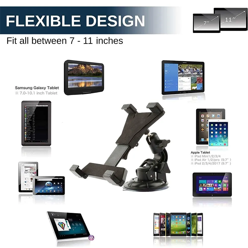 Xnyocn Tablet Car Holder Stand For iPad Air 1 2 Mini 2 3 4 Pro 9.7 10.5 Universal Windshield Mount For 7 to 11 Inch Samsung Tab
