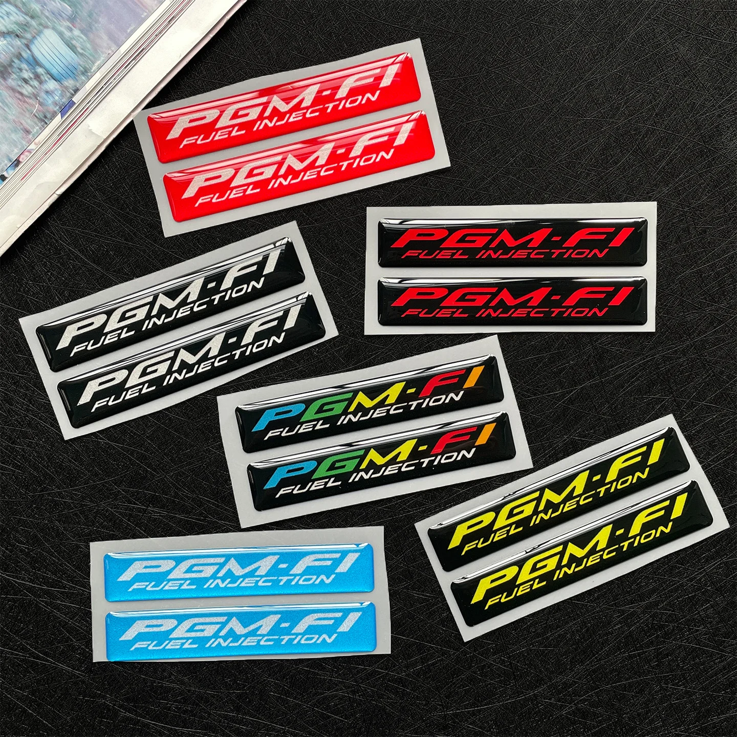 2PCS PGM-FI Logo 3D Resin Gel Reflective Stickers Motorcycle Moto Scooter Body Accessories Decals For Forza SH PCX CBR Series