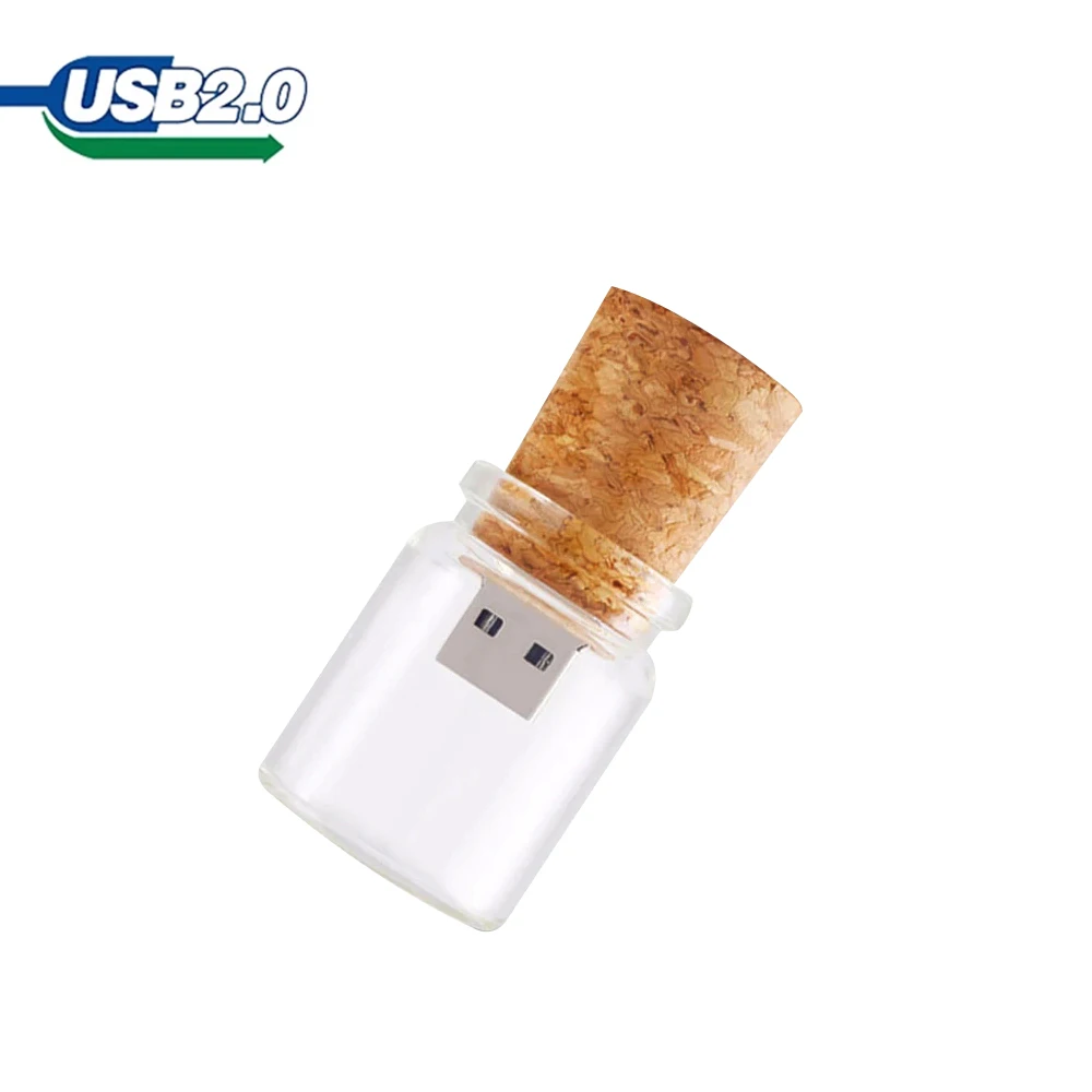 USB 2.0 Glass drift bottle with Cork USB 2.0 Flash Drive glass bottle pendrive 4GB 8GB 16GB 32GB 64GB 128GB Custom LOGO Udisk