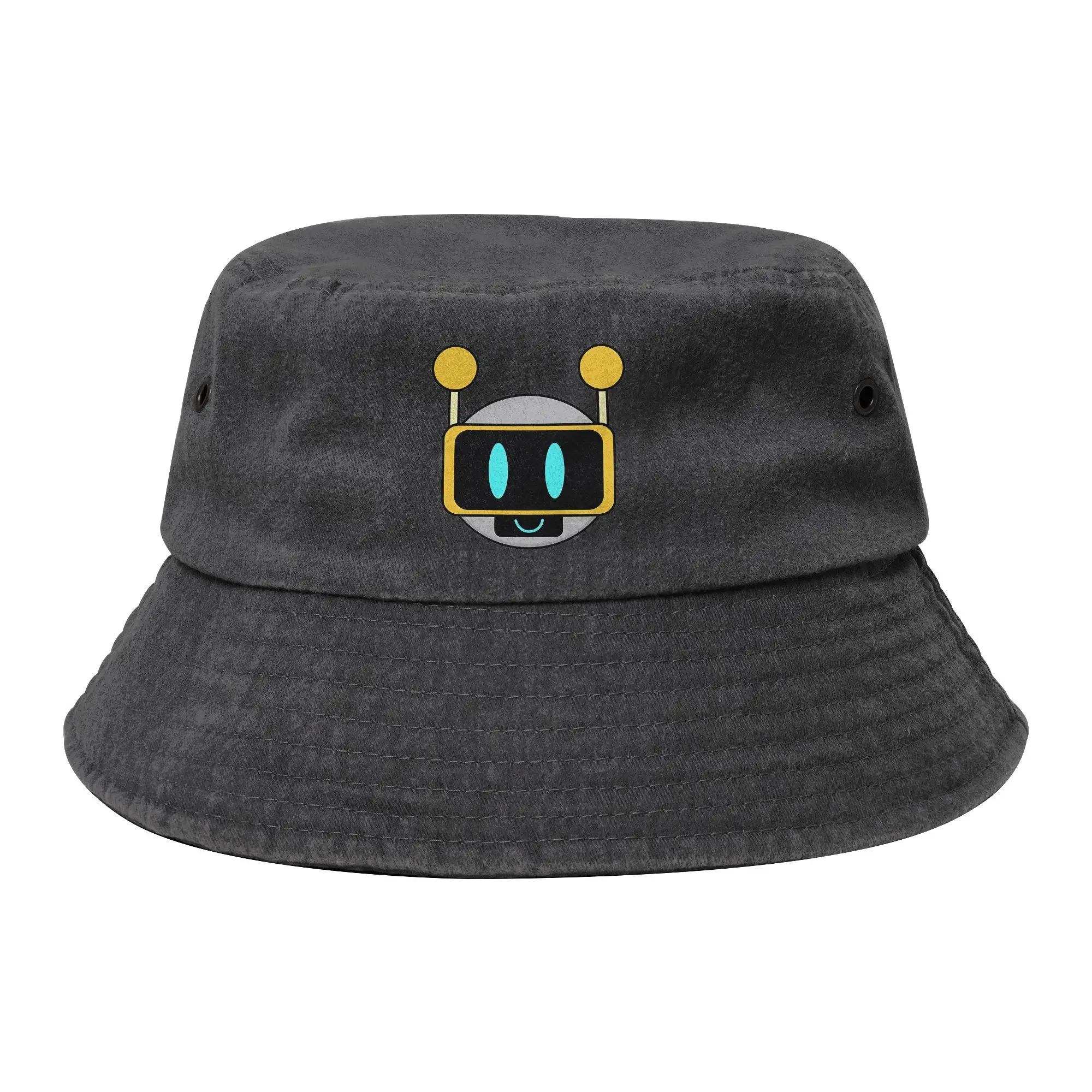 Unisex Distressed Cotton Bucket Hats Sprunki Camping Fisherman Hats Happy Mr Fun Bot Head  Bob Hat Gift