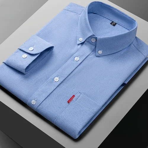 Nueva camisa Oxford de algodón puro 100% para hombres, camisas de vestir formales de ajuste Regular de negocios informales sólidas de manga larga, blusa Social M-5XL