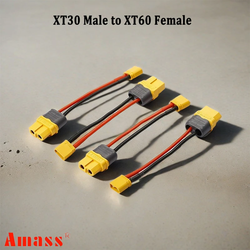 4PCS AMASS XT30 Male to XT60 Female Plug Connector Adapter with 100mm 16AWG Silicone Wire for RC Lipo Battery RC Drone Car Boat