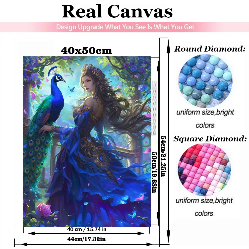 5D DIY Diamond Painting Colorful Fairy Blue Peacock Full Round Square Mosaic Embroidery Cross Embroidery Home Decoration Gift