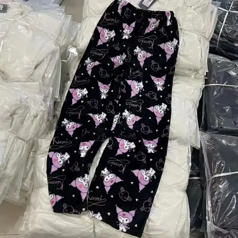 New 2024 Hello Kitty Any Time Y2K Sleepwear Home Warmth Plush Pants hot Women's Winter Pants Christmas Gift Miniso Sanrio