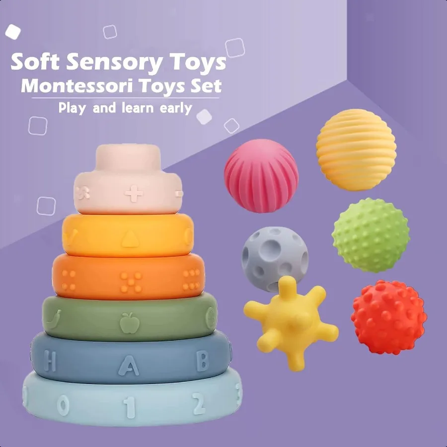 Montori Toys Soft Stacking Building Blocks Rings Balls Sets 3 in 1 Baby Toys Bundle for Babies 612 Months Sensory for Toddlers