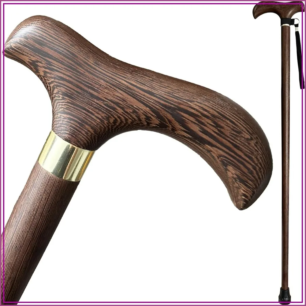 

Handmade Wooden Walking Cane for Men Women, Natural Wood Stick with Wrist Strap and Rubber Tips, 36 Inches