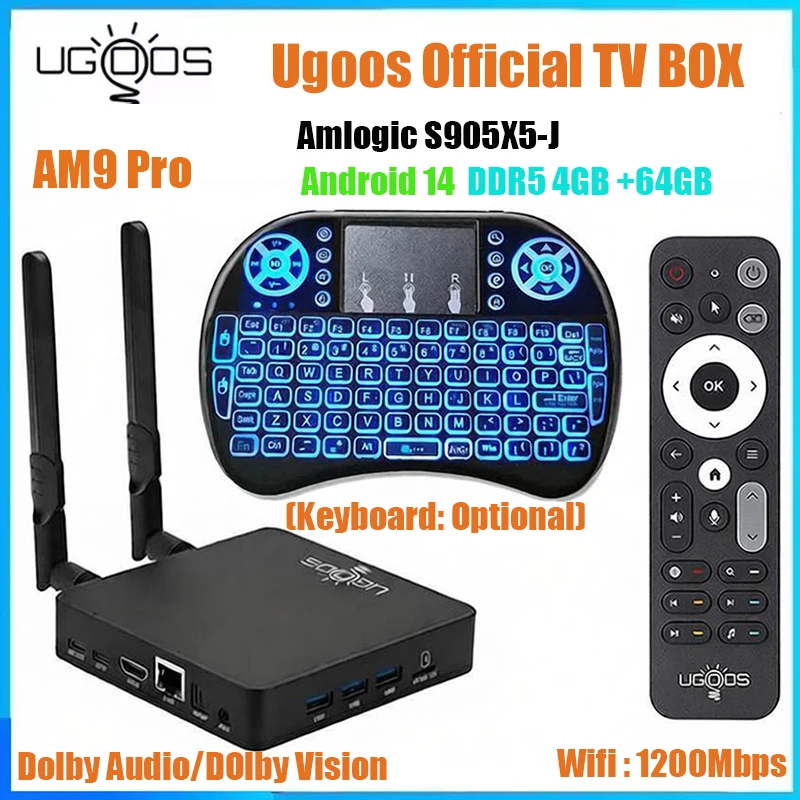 Ugoos AM9 Pro Smart TV Box Android 14 Amlogic S905x5-J 4GB DDR5 64GB WiFi 6 (1200Mbps) BT5.3 Gigabit Ethernet AI-SR Set Top Box