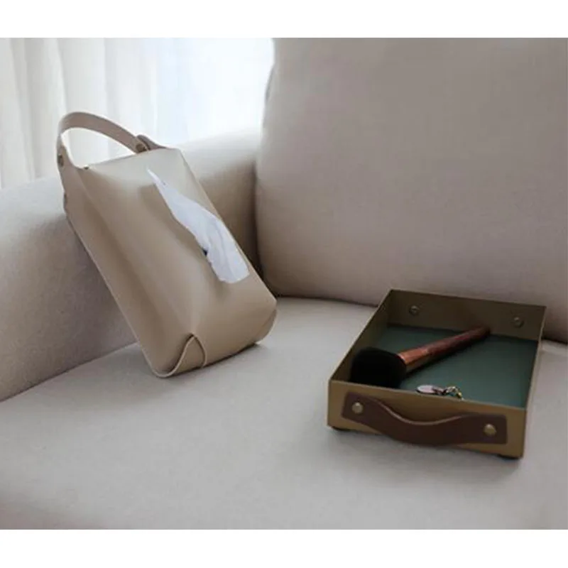 Non-porous Wall Mounted Tissue Box Creative Multi-functional Toilet Square Drawer Box Leather Hanging Tissue Box