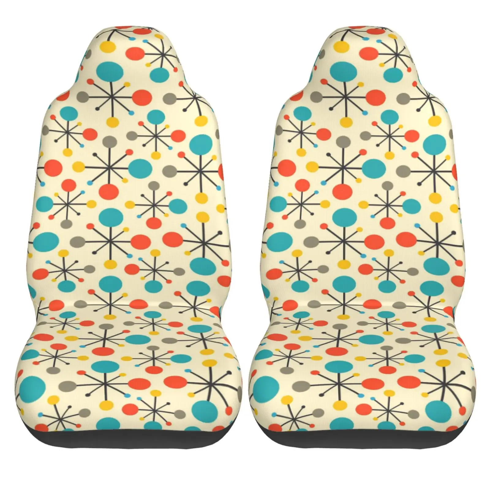 Mid Century Fifties Modern Atomic Retro Print Car Seat Cover 2pcs Printing Universal Front Protector Accessories Cushion Set