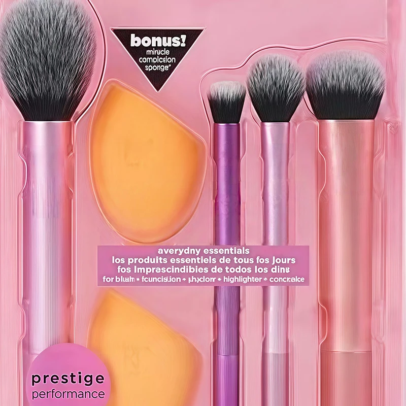 Image of 4-teiliges Make-up-Pinsel-Set in Farbverlauf Rosa-Lila mit Beauty-Schwämmen, ultraweiche Borsten, ideal für Make-up am ganzen Gesicht, Geschenk