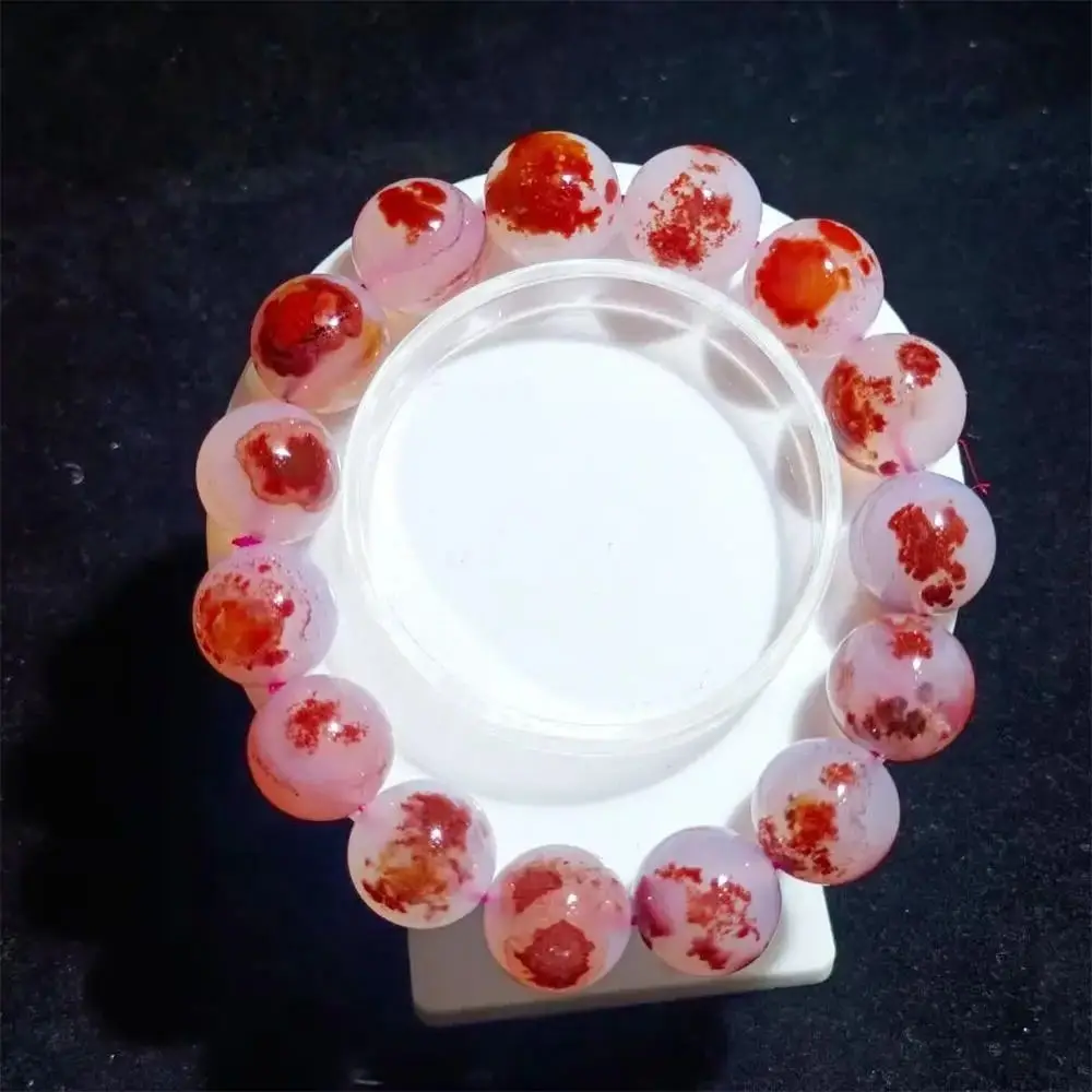 14mm Natural Vermilion Agate Bracelet Crystal Bracelets Round Bead Stretch Healing Gemstone Birthday Present 1PCS