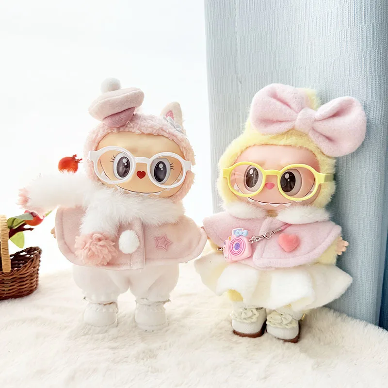 

Cute 17cm Mini Plush Doll'S Clothes Outfit Accessories For Korea Kpop Exo Labubu Idol Winter Scarf Hat Set Glasses Clothing Gift