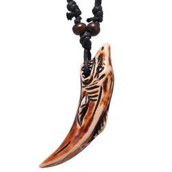 FX050  Shark teeth pendant Men Choker Retro Jewelry Tribal style Imitation Yak Bone necklace Amulet Gift Vintage brown and white