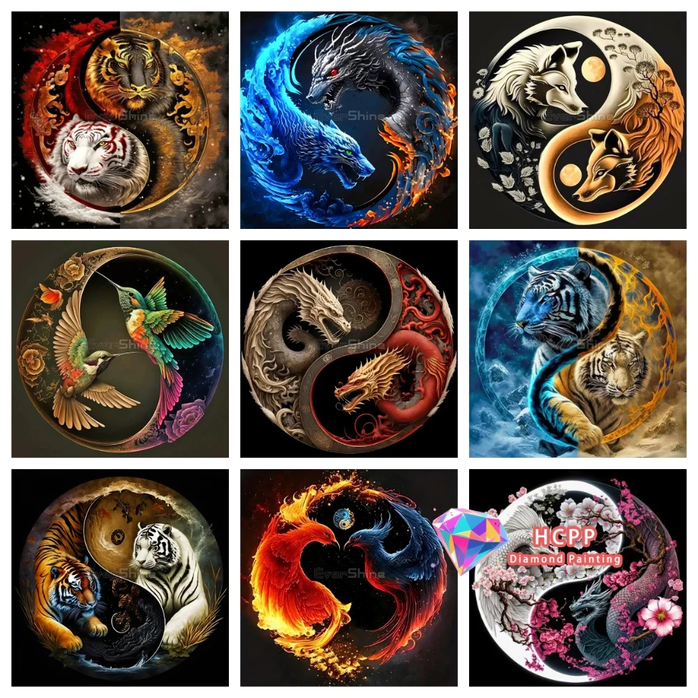 Tai Chi Tiger Leopard Phönix Vogel Drache Diamant-Malerei-Set Quadratische Runde Diamanten 5D DIY Mosaik Handgemachtes Kunstgeschenk Heimdekoration