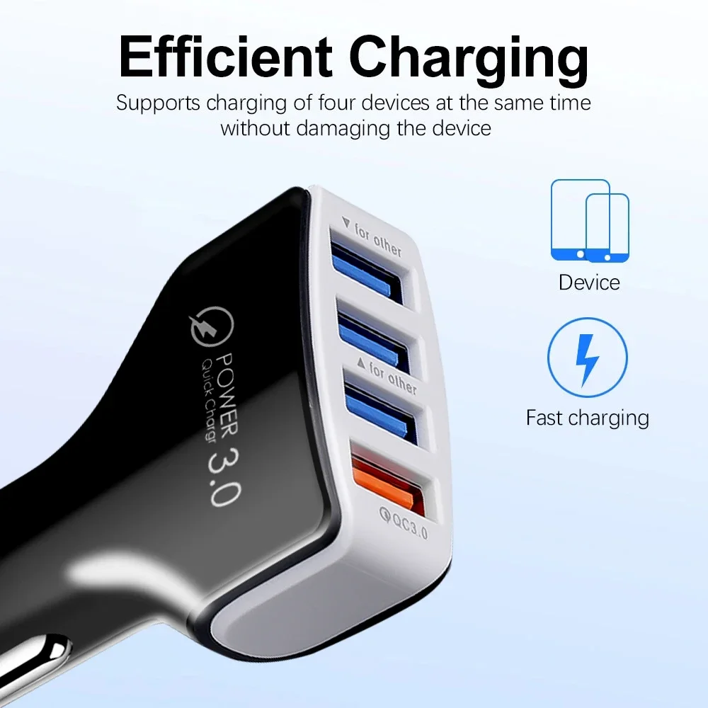 4 Ports USB Car Charger Fast Charging Quick Charge 3.0 USB Car Charger Adapter For iPhone 15 14 X Xiaomi Samsung Mobile Chargers