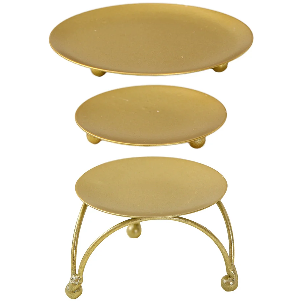 

3pcs Metal Holder Golden Decorative Plate For Wedding Banquet Dinner Party Banquet Holder Plate Party Scented Tea Light Candles