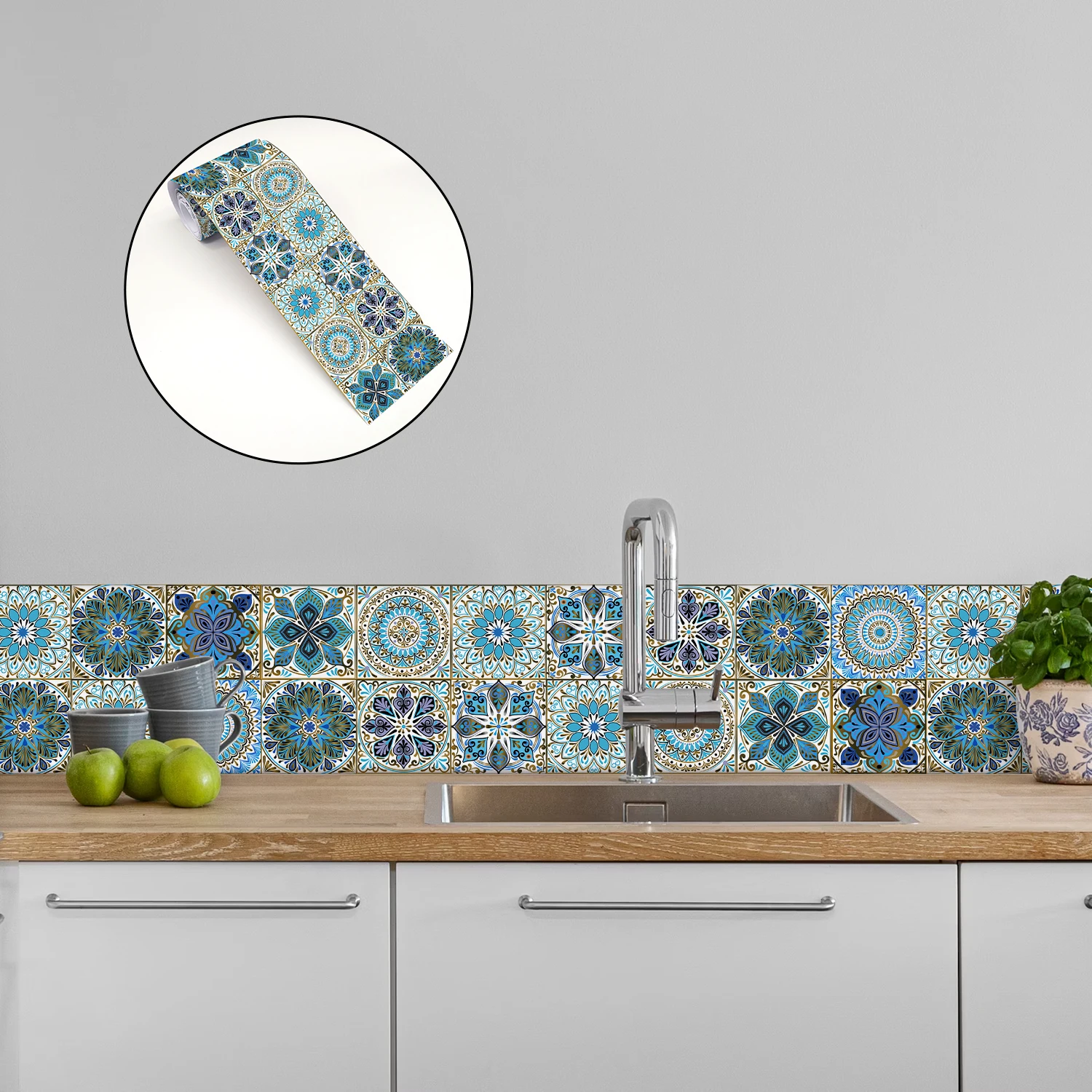28 Stile Mandala-Design Taillenlinien-Dekorstreifen Wasserdichter Badezimmer-Sockel Selbstklebender Küchen-Fliesenaufkleber – Detail 10
