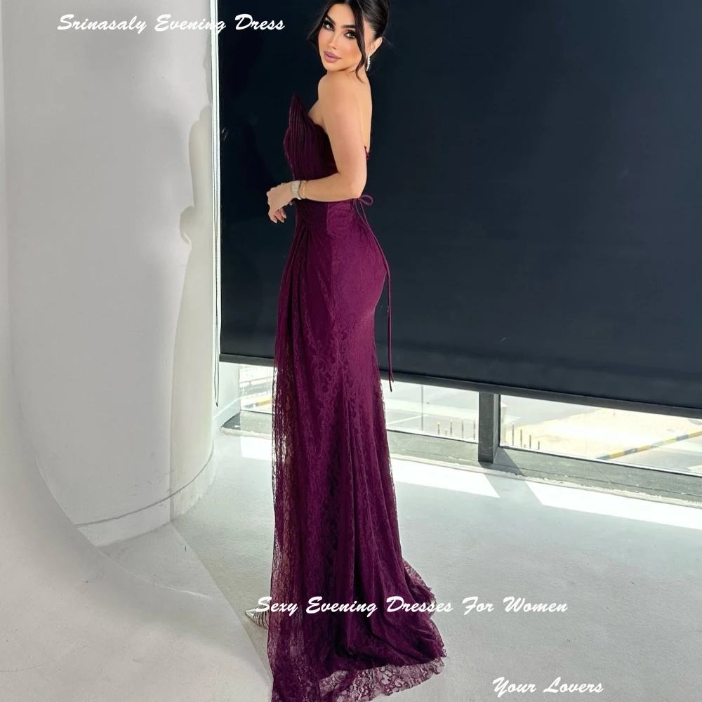 Strapless อย่างเป็นทางการ fساتة สีม่วงชุดราตรีเซ็กซี่ผู้หญิงสูงแยกค็อกเทลปาร์ตี้ชุดด้านข้างชุด