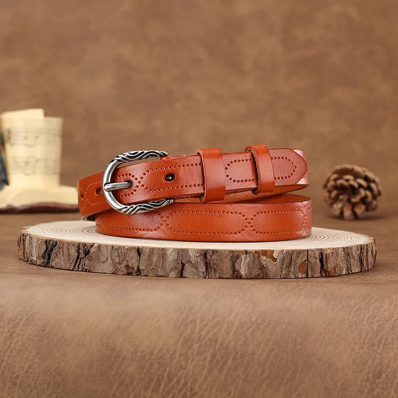 Versatile top layer cowhide, new vintage pin buckle, fashionable jeans, belt embellished belt