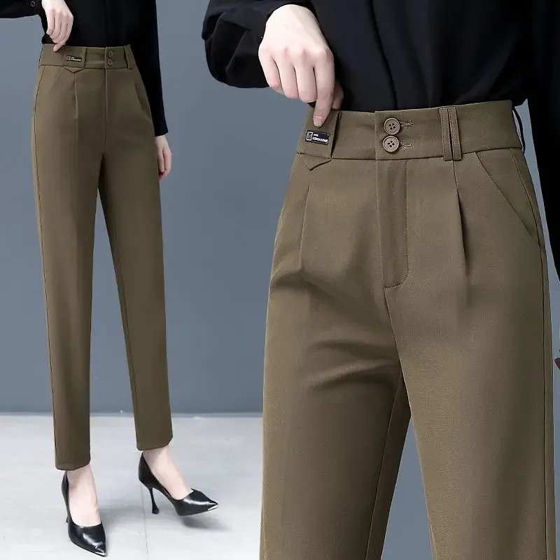 

Autumn Thin Women Loose Suit Wide Leg Pants Elegant Office Lady Casual Straight Trousers Harajuku High Waist Solid Z50