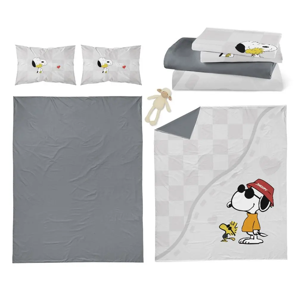Original Double-sided Cotton Snoopy Four-piece Set 100% Cotton Cartoon Children's Bed Sheet Quilt Cover Pillowcase