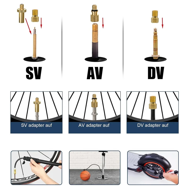 HOES-16PCS Premium Bicycle Presta Schrader Valve Adaptor, Including Ball Pump Needle, Bike Pump Adapter