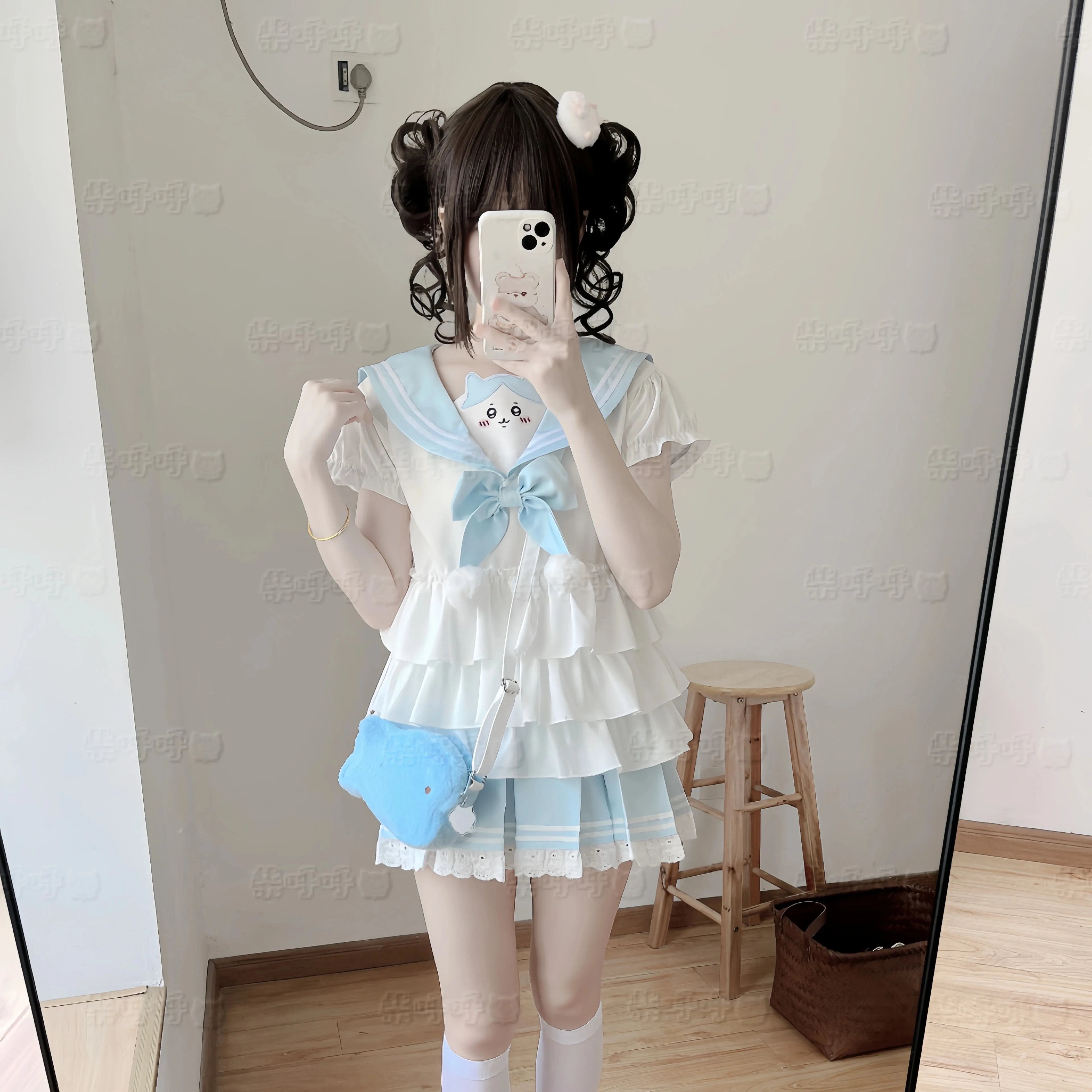 Original Daughter's Kawaii Skirt Set 2025 Summer New Japanese Sweet Girl Lo Navy Collar Short-sleeved Top Mini Skirt 2-piece Set
