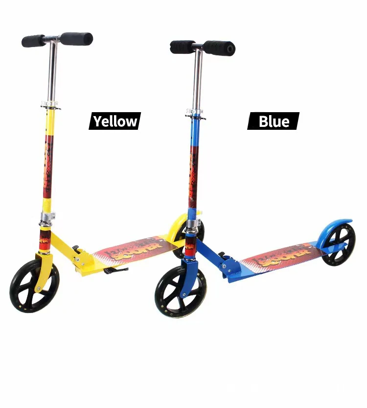 

STLF Cheap Steel Iron Folding Suspension Yellow Blue Kids Kick Scooter With 200mm PU 2 Wheel