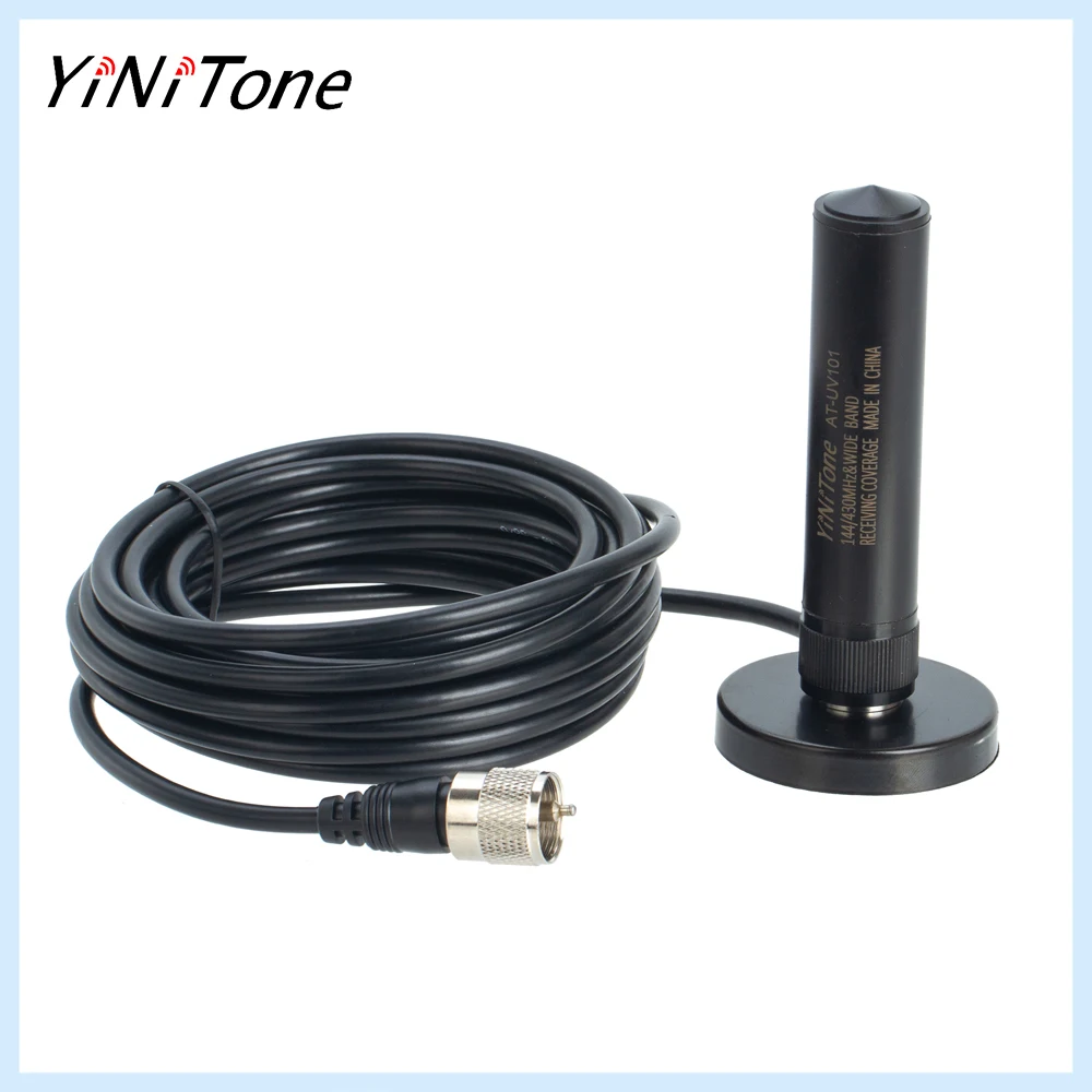 YINITONE AT-UV101 Car Mobile Antenna 144/430Mhz Short Antenna with 5M Coax Cable MINI Magnetic Base for YAESU KT-8900 BJ-318